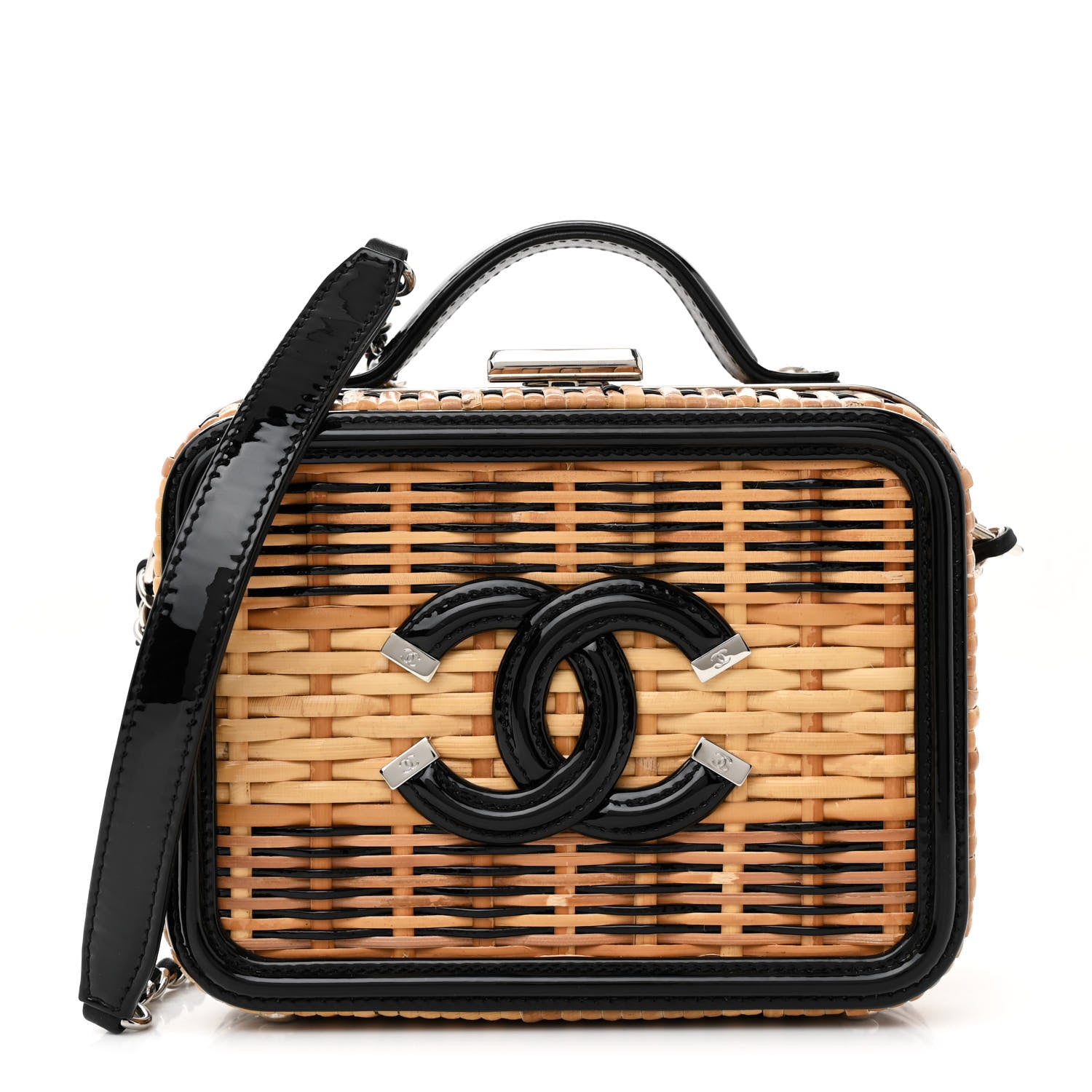 Chanel Raffia Patent Small CC Filigree Vanity Case Black 1 of 11