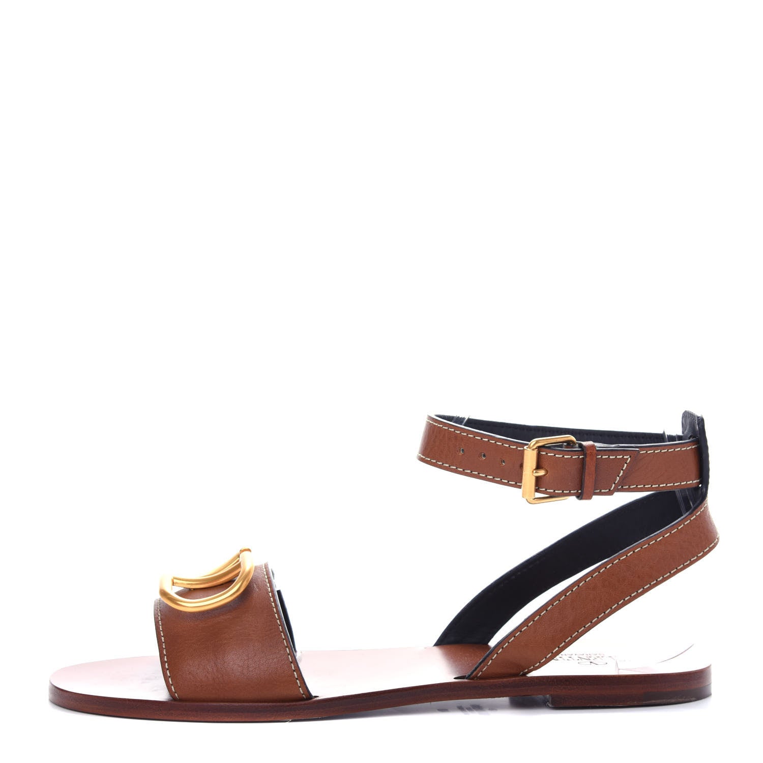 Valentino Garavani Grainy Cowhide Vlogo Ankle Strap Flat Sandals 40 Cuoio 1 of 12