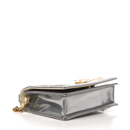 Christian Dior Metallic Patent Studded Diorama Top Handle Wallet on Chain Pouch Silver 4 of 12