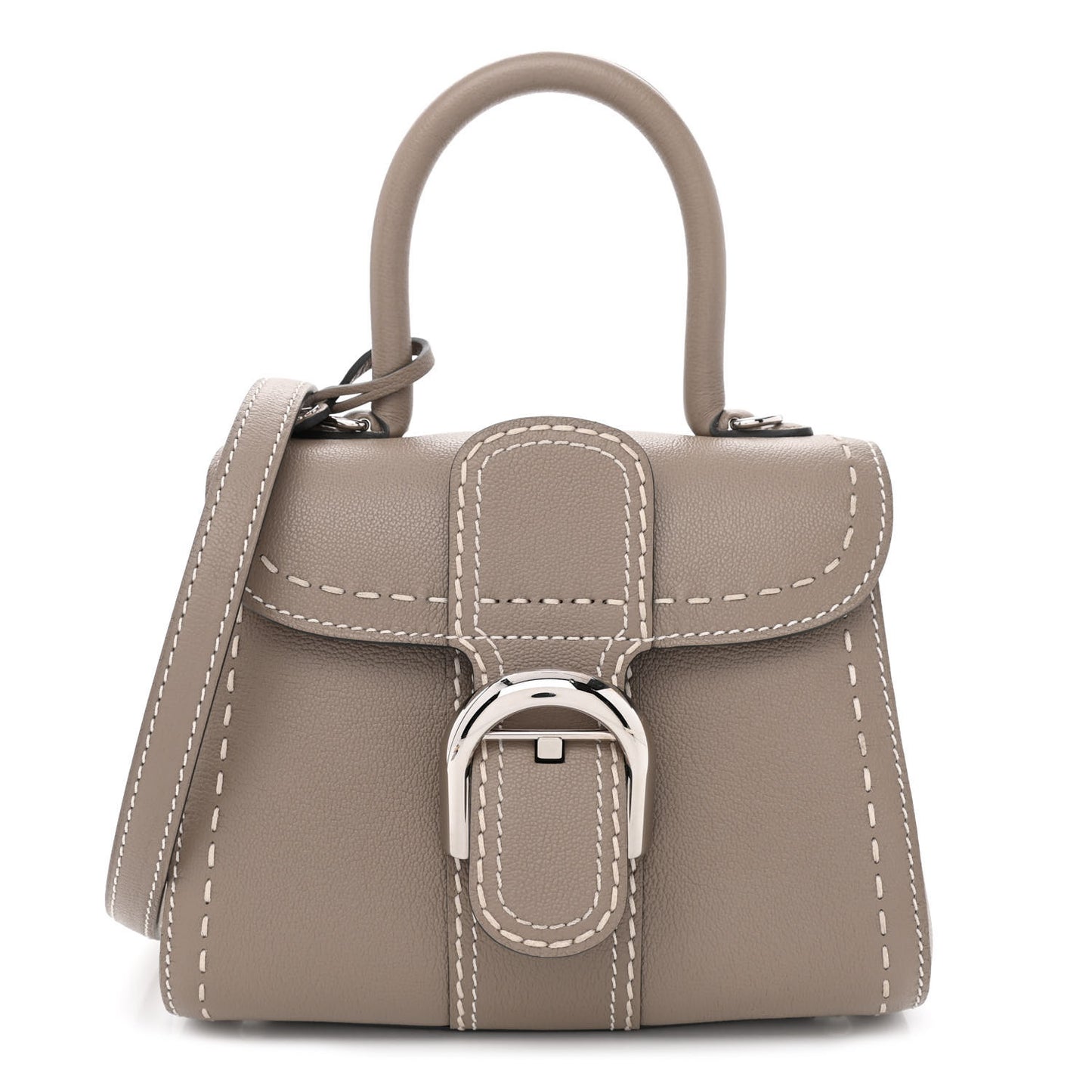 Grained Rodeo Calfskin Surpique Mini Brillant Satchel Tourterelle Ivory