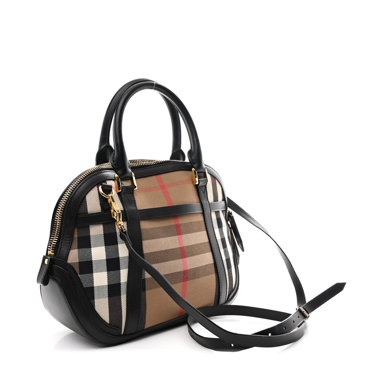Bridle Calfskin House Check Small Orchard Bowling Bag Black