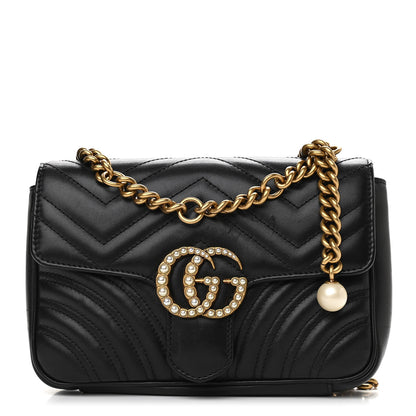 Gucci Calfskin Matelasse Pearly GG Marmont Chain Belt Bag Black 1 of 12