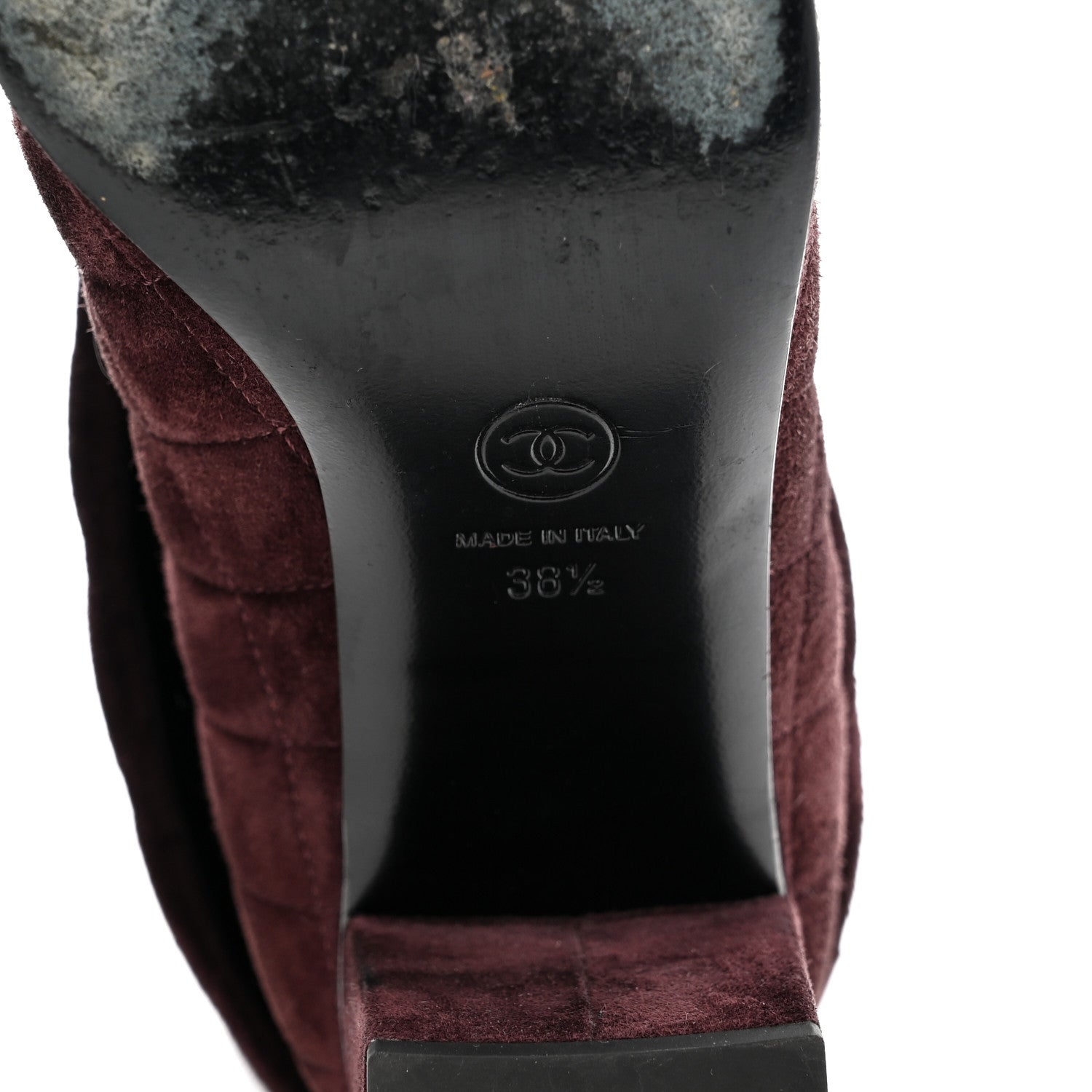 Chanel Suede Calfskin Quilted CC Fold Over High Boots 38.5 Dark Purple 6 of 7