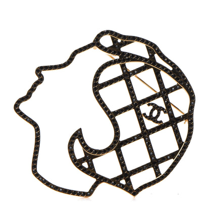 Chanel Crystal Mademoiselle Brooch Black Gold 1 of 5