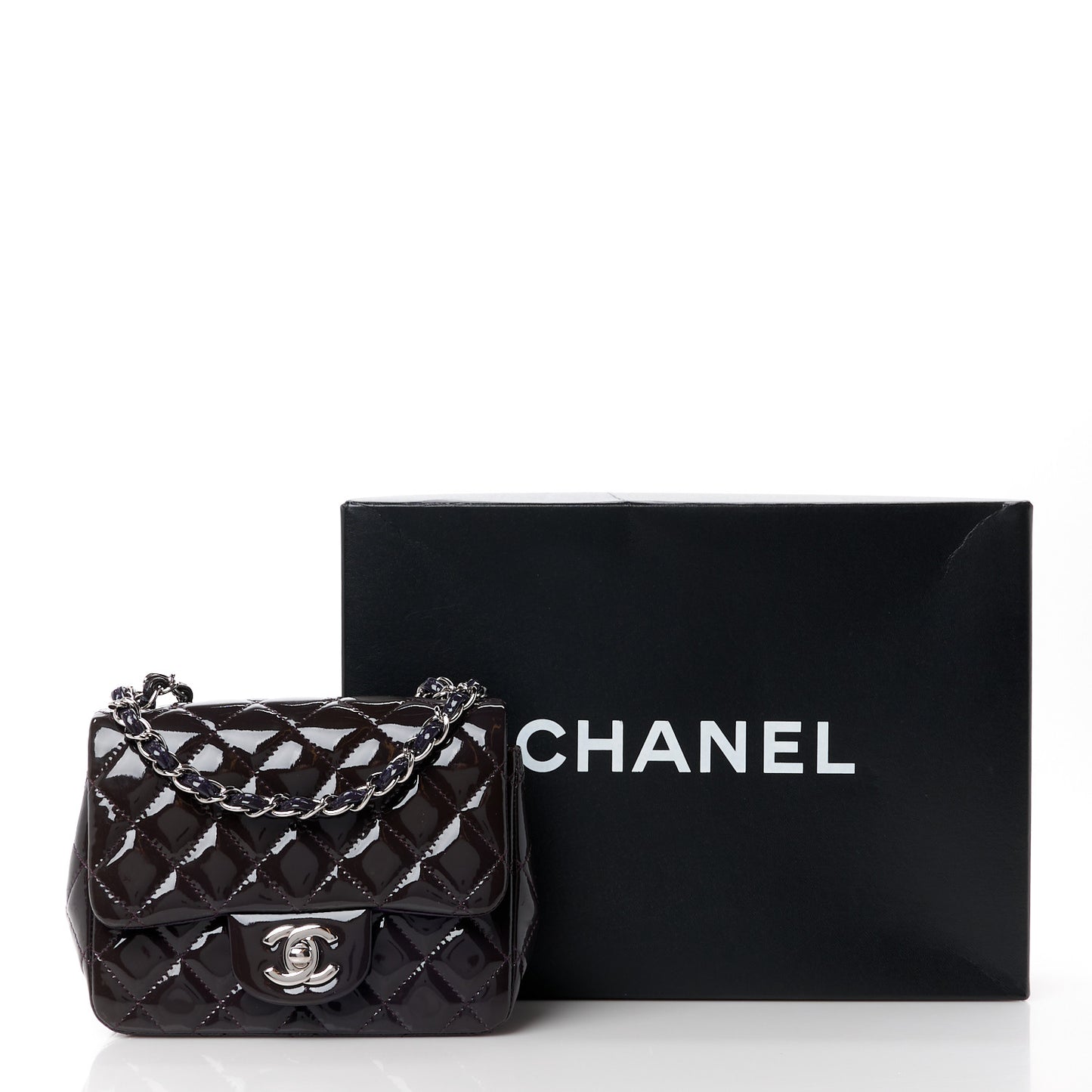 Patent Calfskin Quilted Mini Square Flap Purple