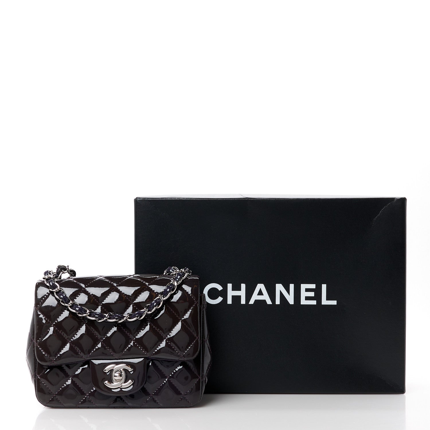 Chanel Patent Calfskin Quilted Mini Square Flap Purple 13 of 13