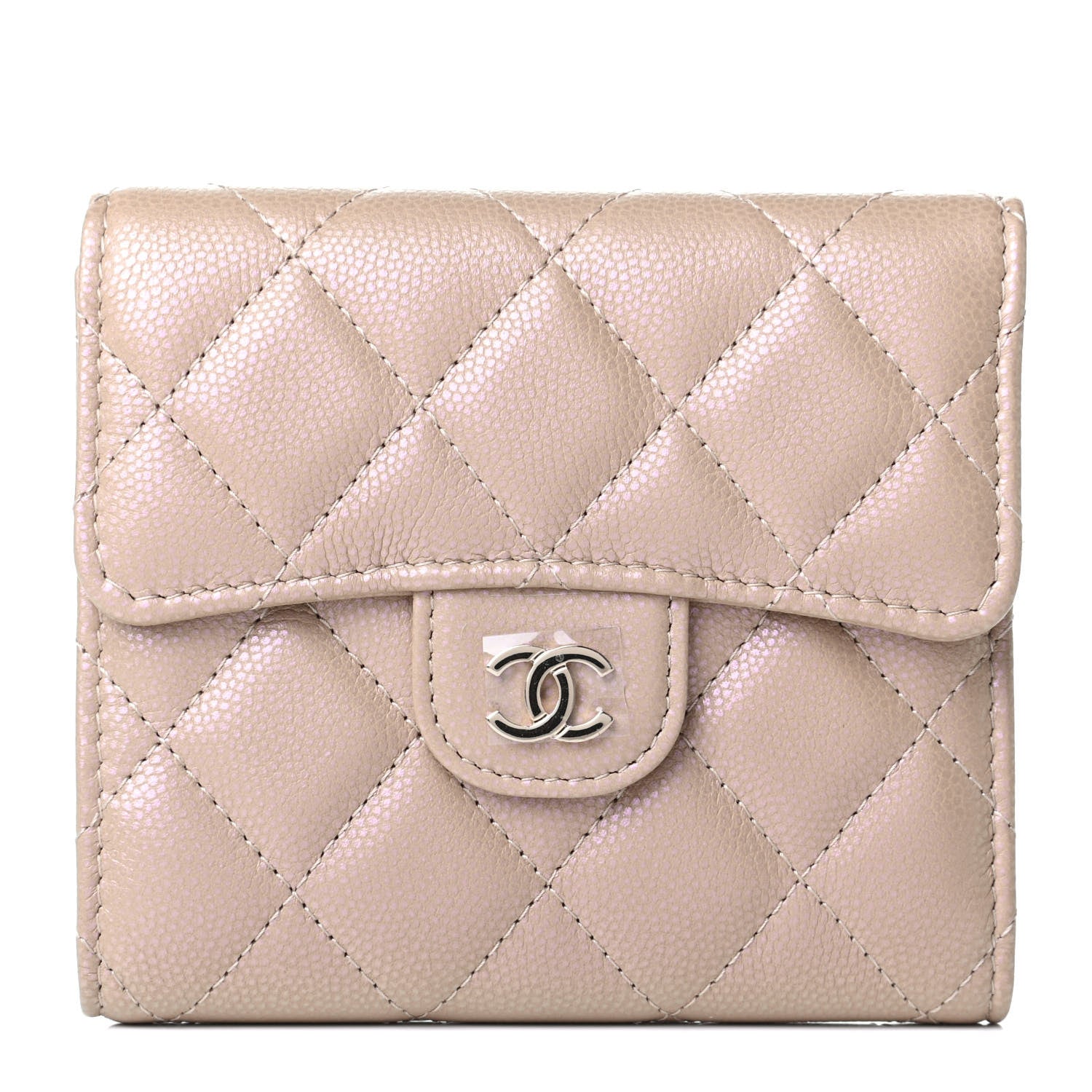 Chanel Iridescent Caviar Quilted Compact Flap Wallet Dark Beige 1 of 5
