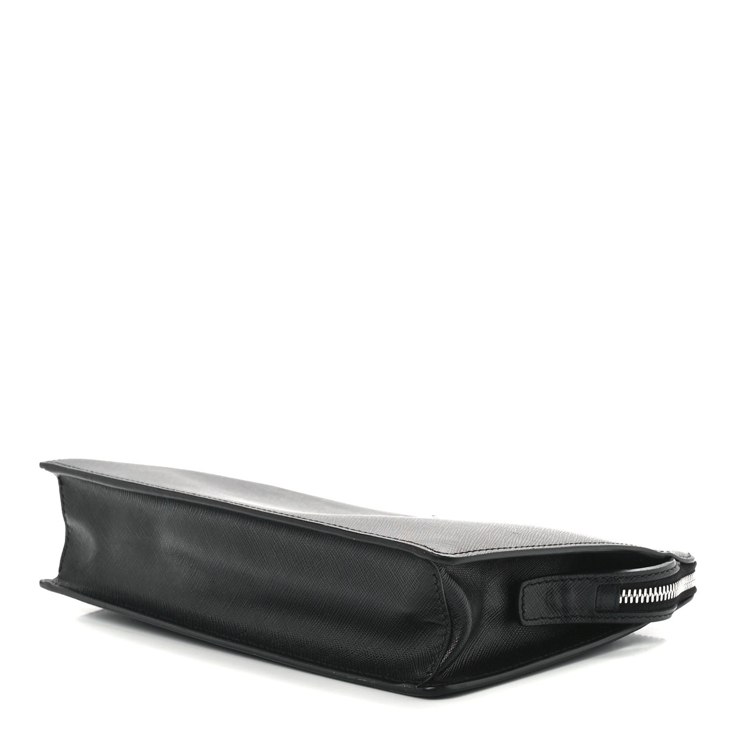 Saffiano Travel Metal Triangle Logo Slip Handle Wristlet Pouch Black