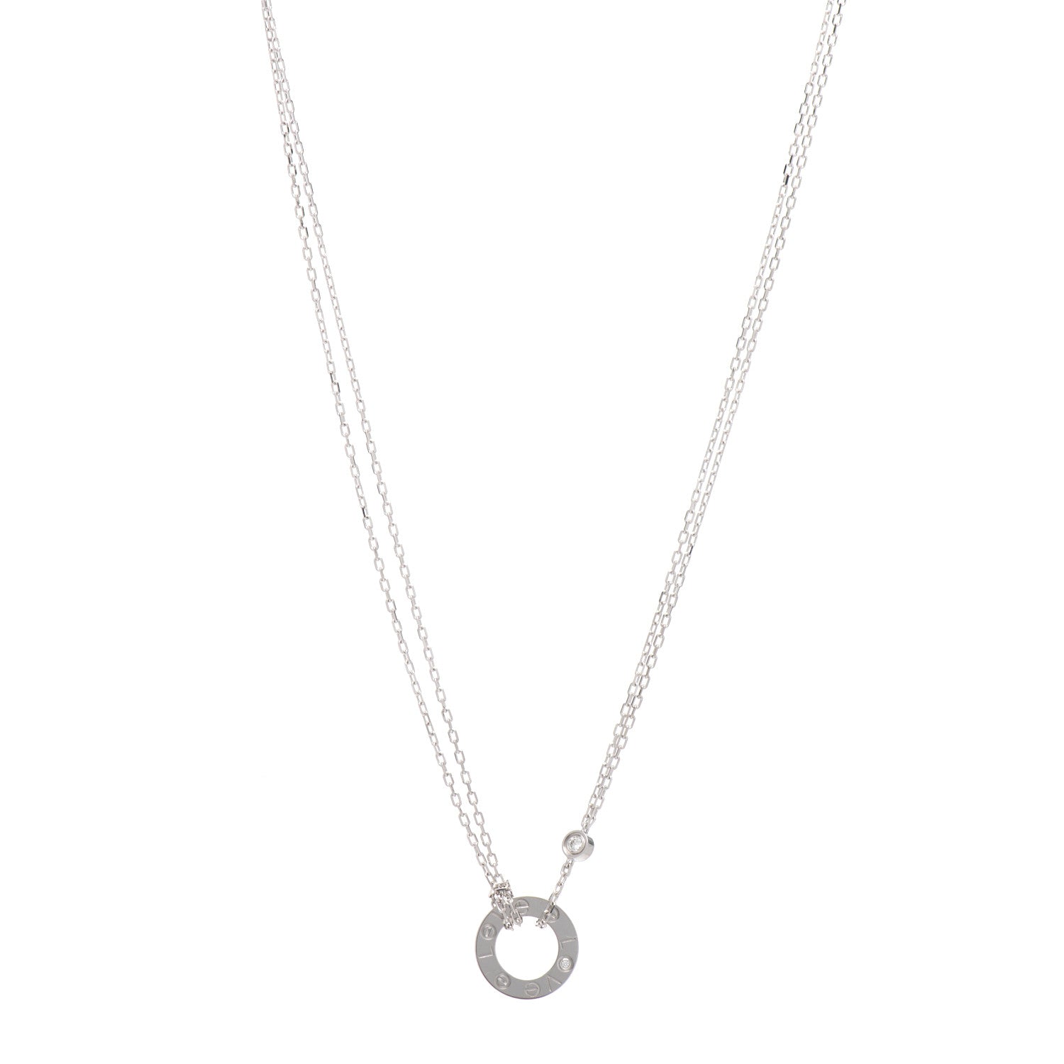 Cartier 18K White Gold 2 Diamond LOVE Necklace 1 of 5