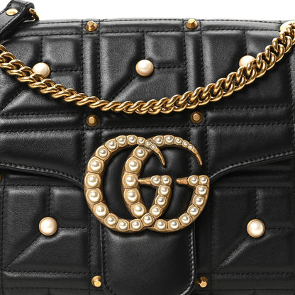 Gucci Calfskin Matelasse Studded Medium Pearly GG Marmont Shoulder Bag Black 8 of 10