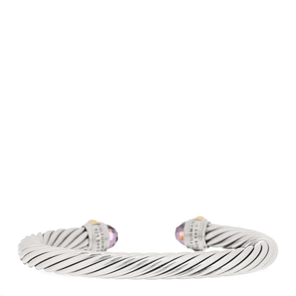 David Yurman Sterling Silver 14K Yellow Gold Amethyst 7mm Cable Classics Bracelet 2 of 3