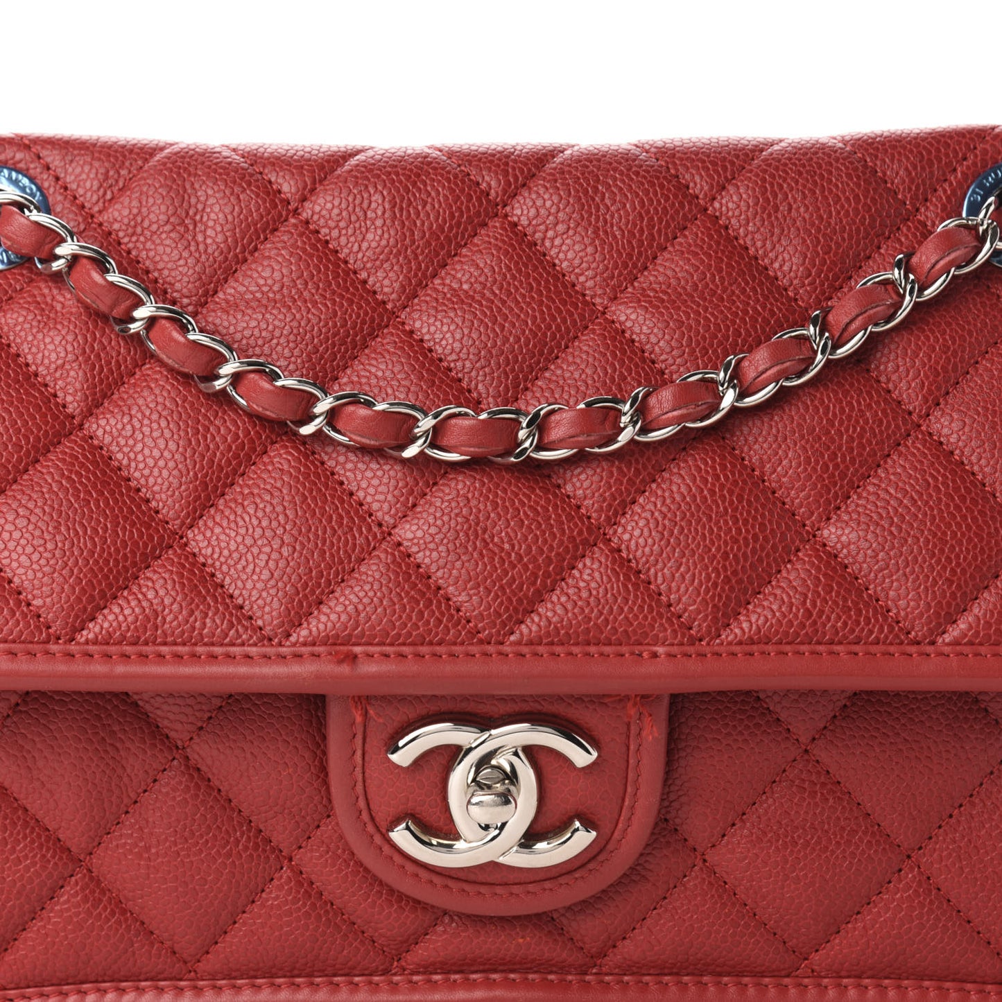 Caviar Quilted Medium French Riviera Flap Red