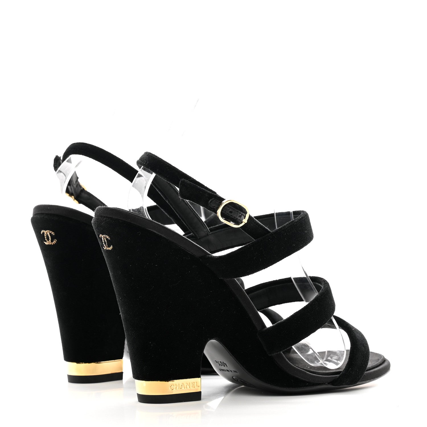 Chanel Velvet CC Sandals 40.5 Black 4 of 9