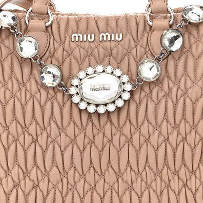 Miu Miu Nappa Matelasse Swarovski Crystal Tote Cammeo 9 of 14