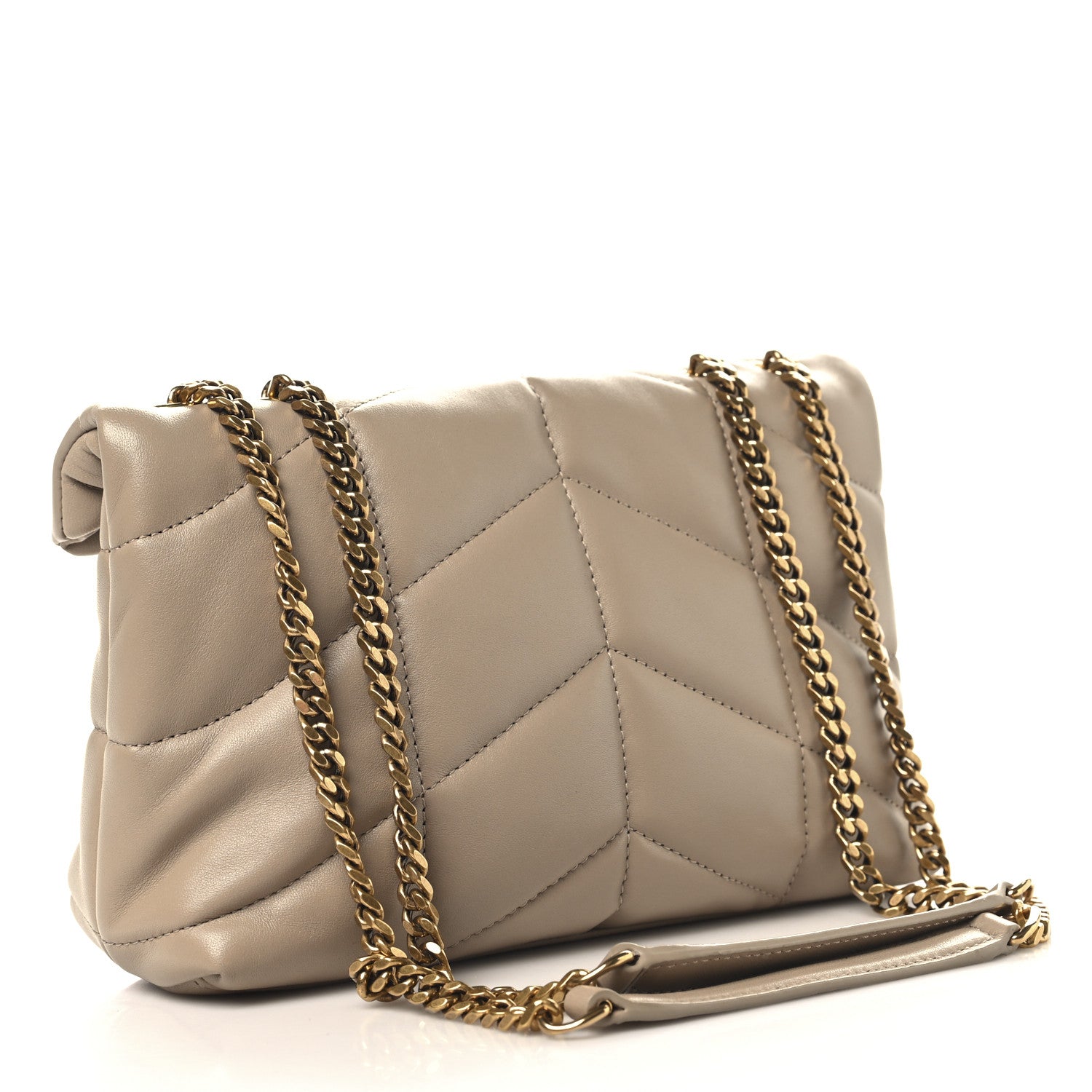 Saint Laurent Lambskin Quilted Toy Loulou Puffer Monogram Chain Satchel Dark Beige 3 of 10