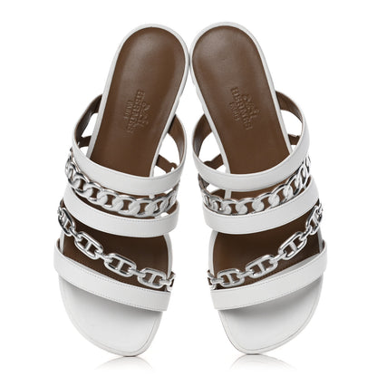 Hermes Nappa Amalfi Sandals 35.5 White Gris Argente 5 of 10