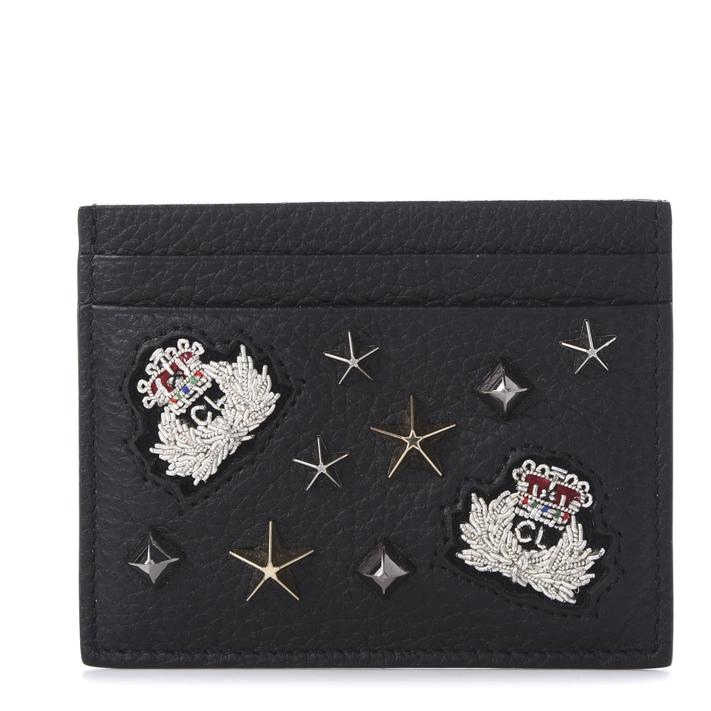 Grained Calfskin Kios Star Studded Card Holder Black