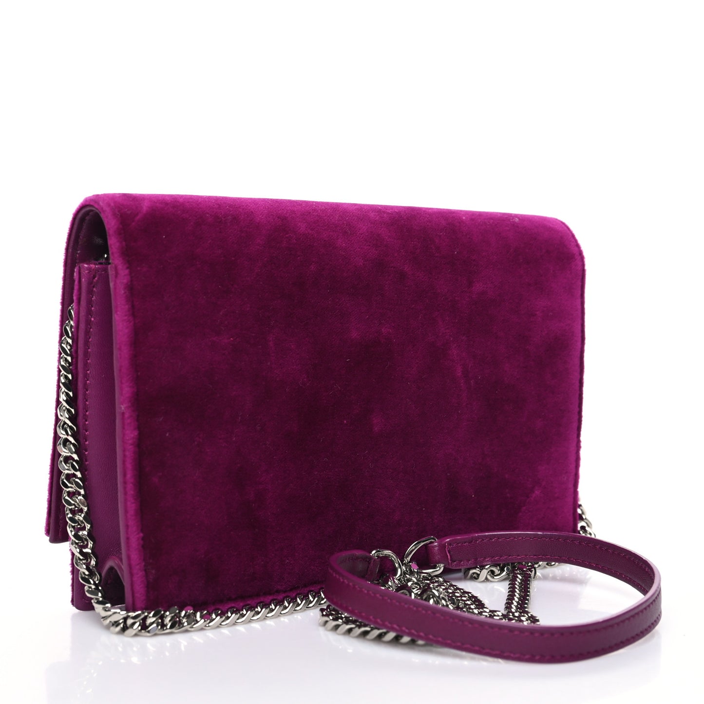Velvet Crystal Monogram Kate Tassel Shoulder Bag Fuchsia