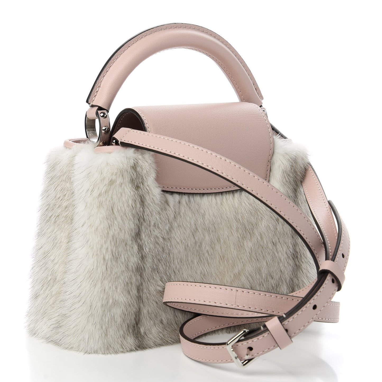 Mink Calfskin Goatskin Capucines Mini Silver Snow Grey Rosewater Pink