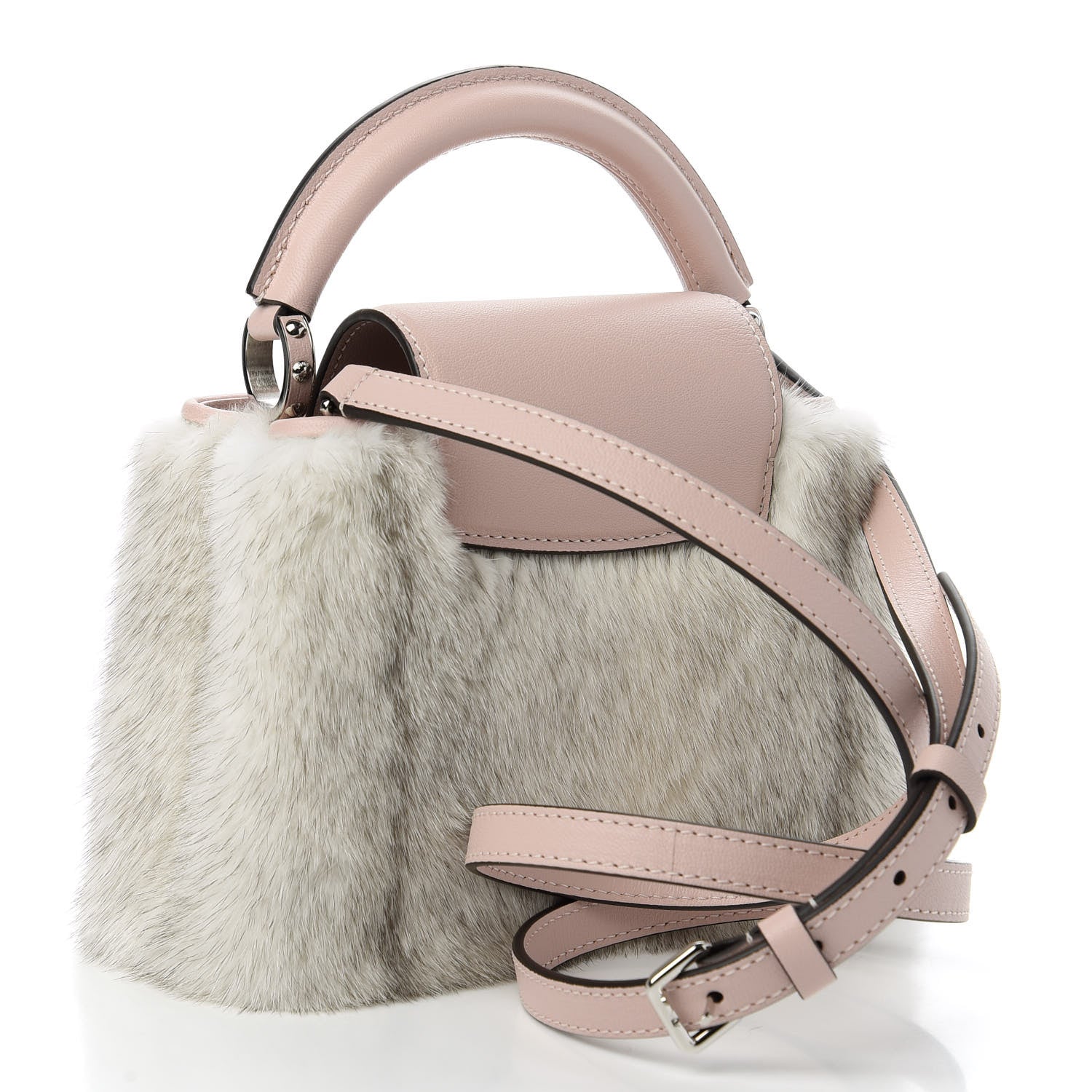Louis Vuitton Mink Calfskin Goatskin Capucines Mini Silver Snow Grey Rosewater Pink 3 of 10