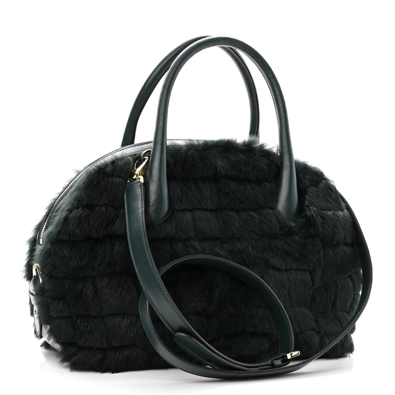 Salvatore Ferragamo Fur Calfskin Fiamma Bag Dark Green 2 of 9