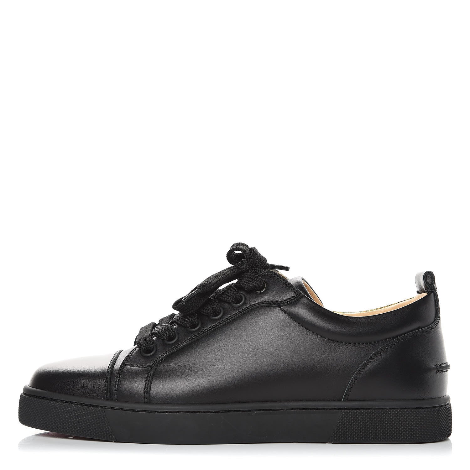 Christian Louboutin Calfskin Laminato Dino Womens Ying Louis Junior Flat Sneakers 36 Black Gold 1 of 10