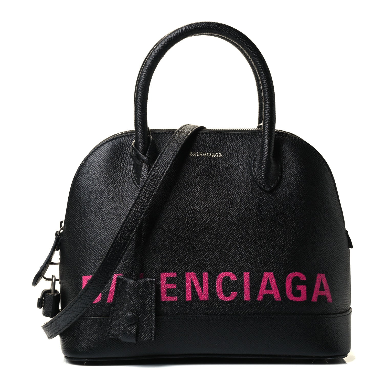 Balenciaga Signature Grained Calfskin Logo S Ville Top Handle Bag Black Rose Shocking 1 of 4