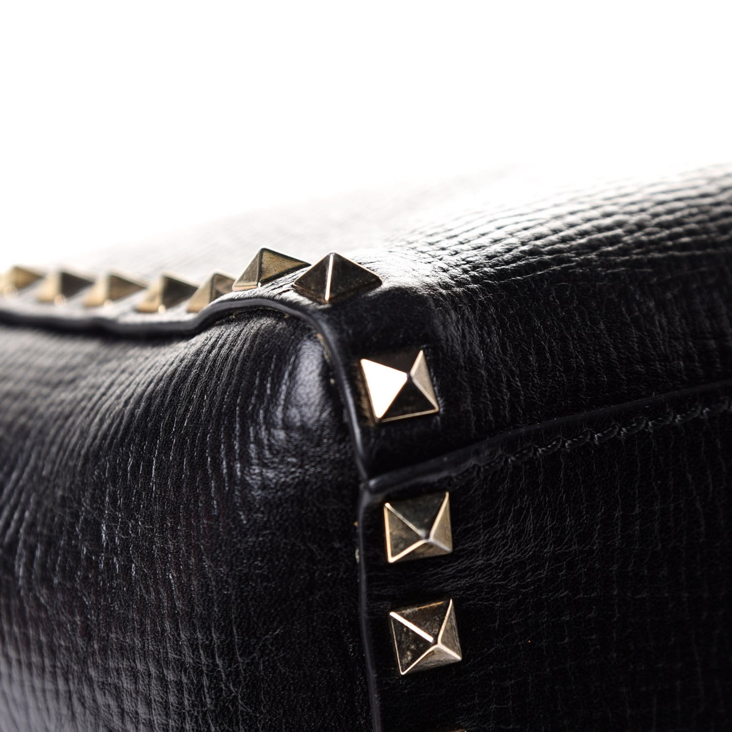 Textured Calfskin Rockstud Double Handle Tote Black