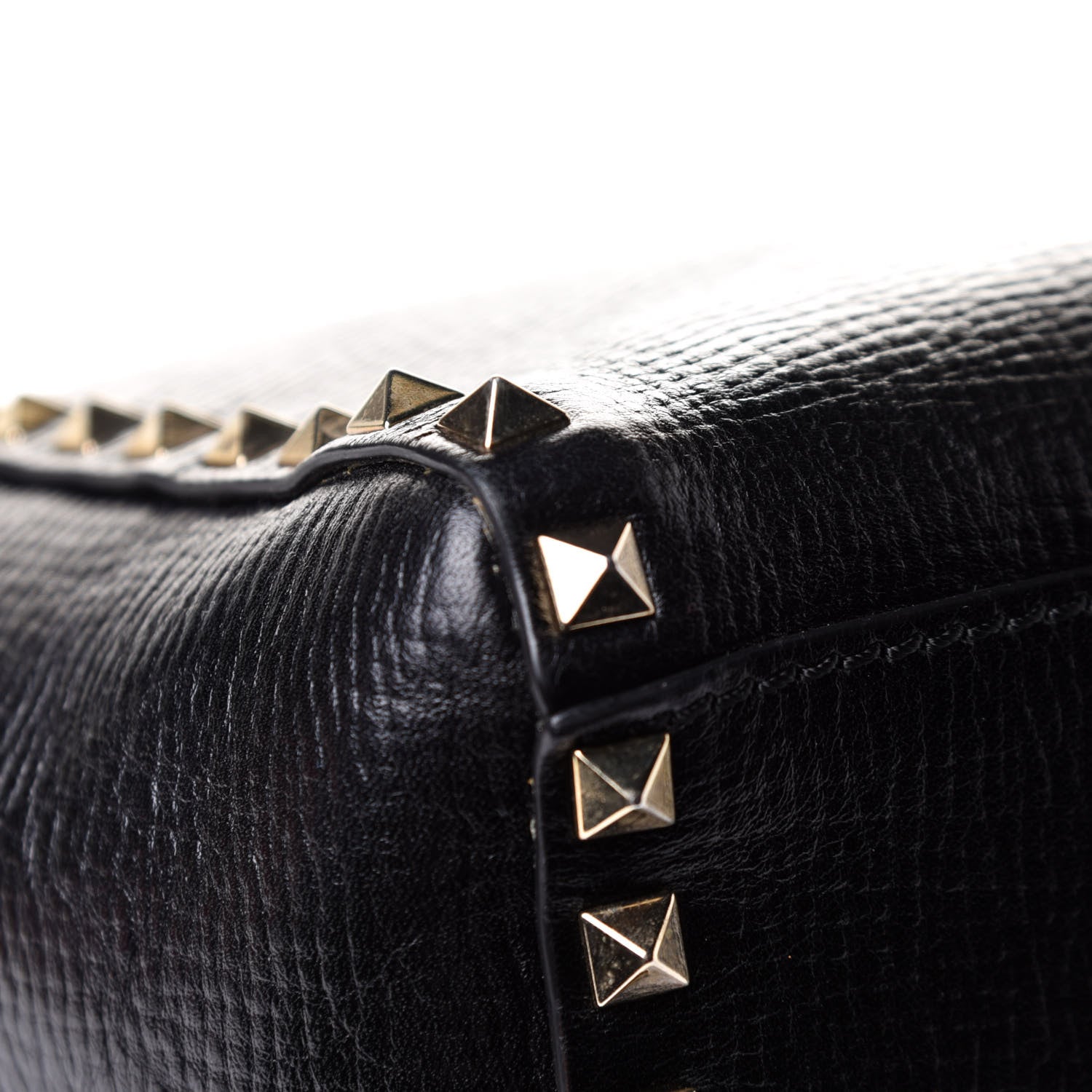 Valentino Garavani Textured Calfskin Rockstud Double Handle Tote Black 10 of 17