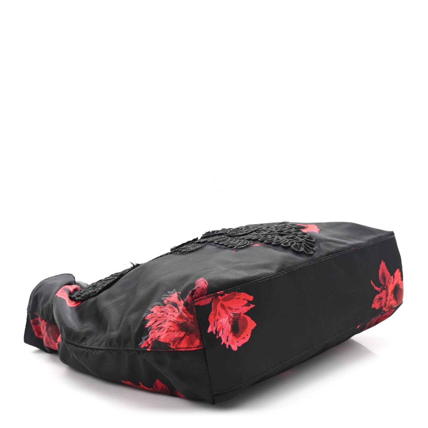 Tessuto Nylon Passama Embroidered Rose Print Tote Black