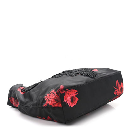 Prada Tessuto Nylon Passama Embroidered Rose Print Tote Black 4 of 10