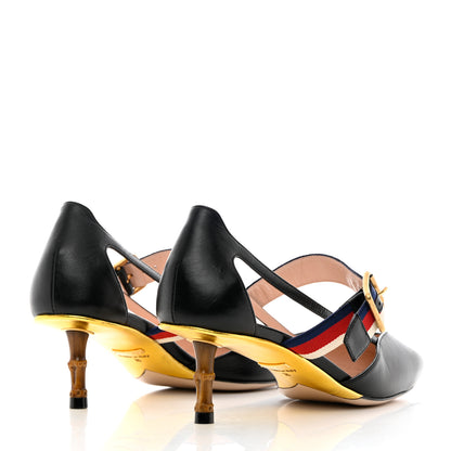 Gucci Malaga Kid Grosgrain Sylvie Web Bamboo Mules 36 Black 4 of 10