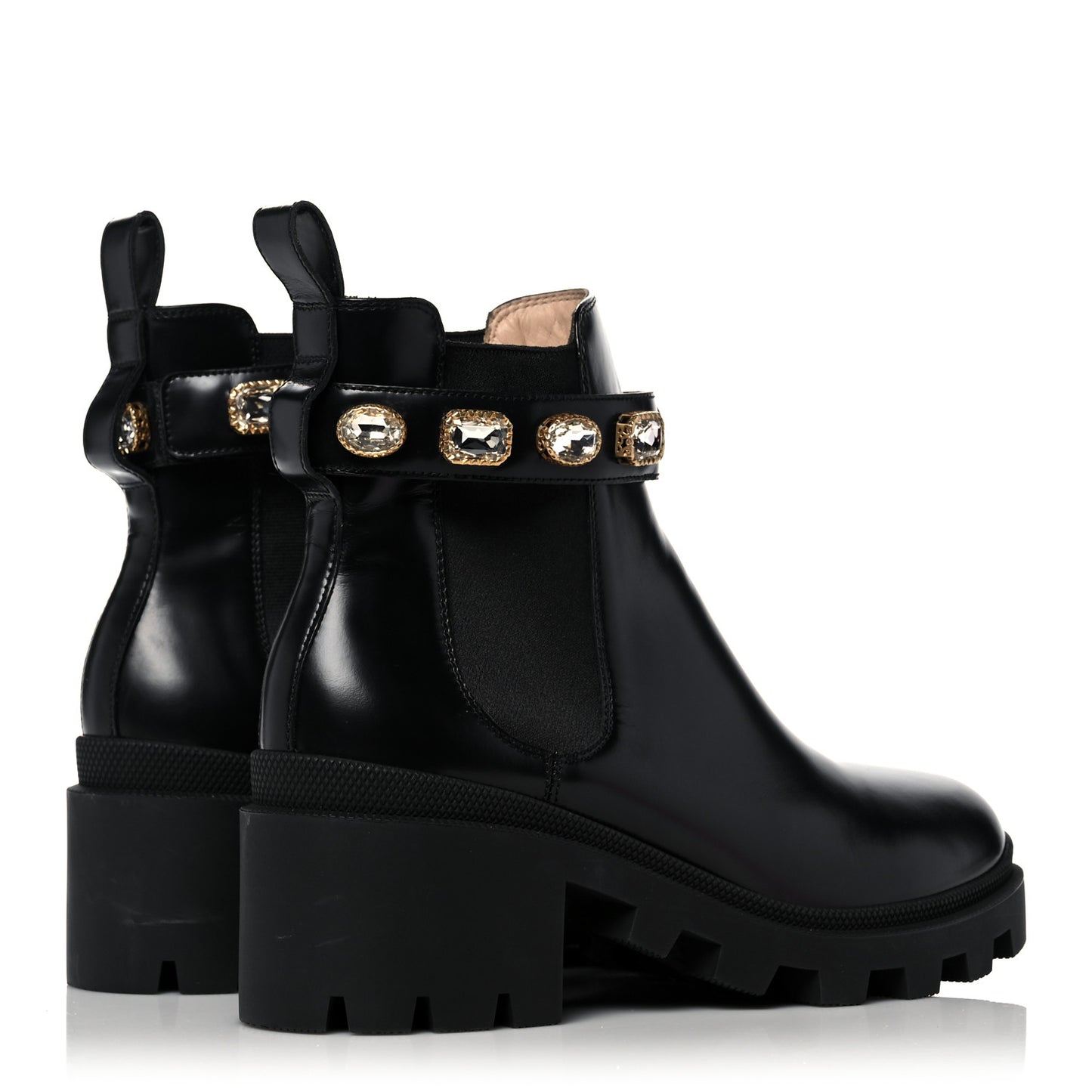 Calfskin Crystal GG Trip Chelsea Ankle Boots 40.5 Black