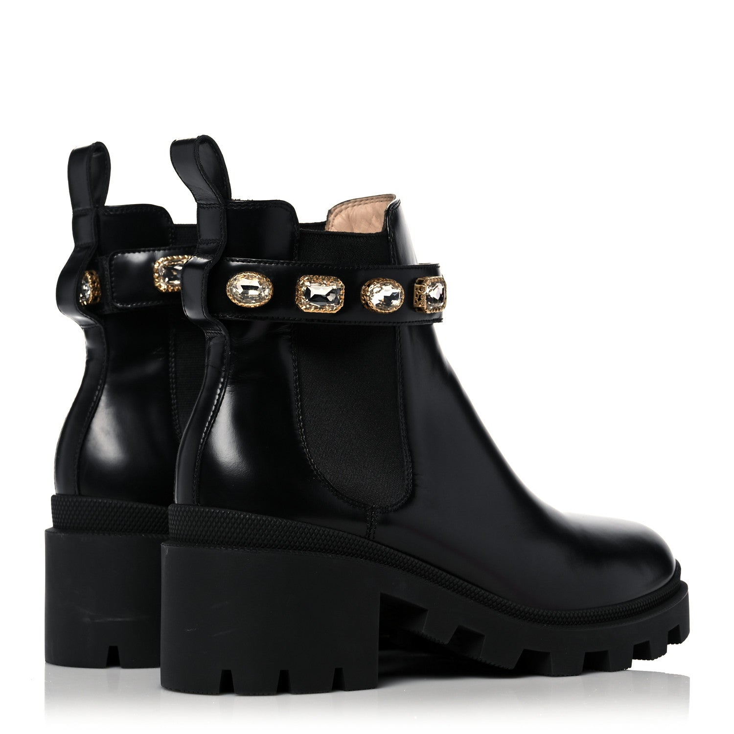 Gucci Calfskin Crystal GG Trip Chelsea Ankle Boots 40.5 Black 4 of 13