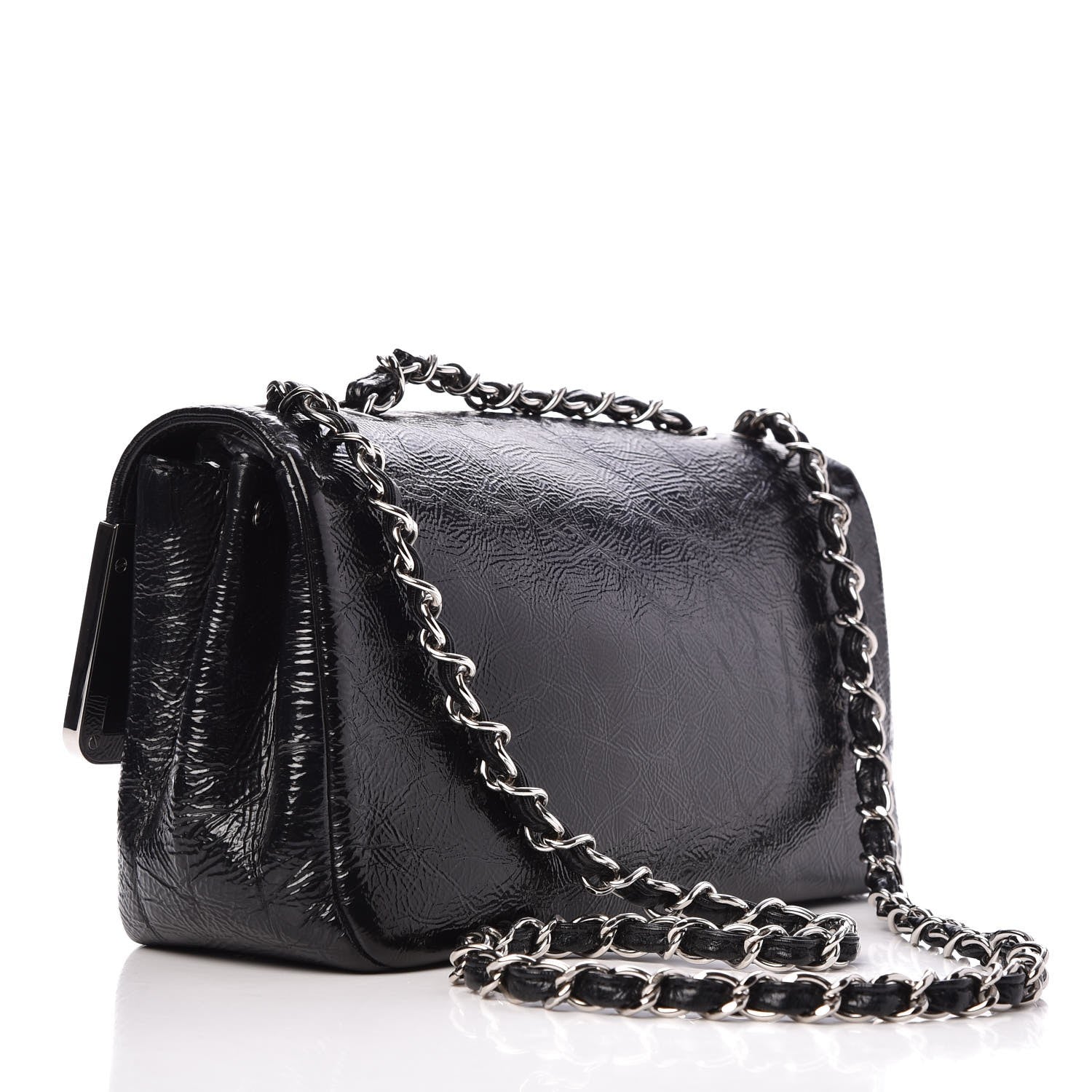 Chanel Distressed Patent Calfskin Small Frame Single Flap Black 3 of 7