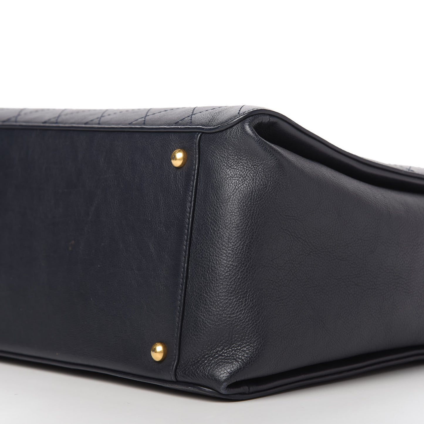 Calfskin Stitched Large Straight Lines Shopping Tote Navy