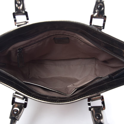 Burberry Metallic Calfskin Nova Check Tote Pewter 5 of 16