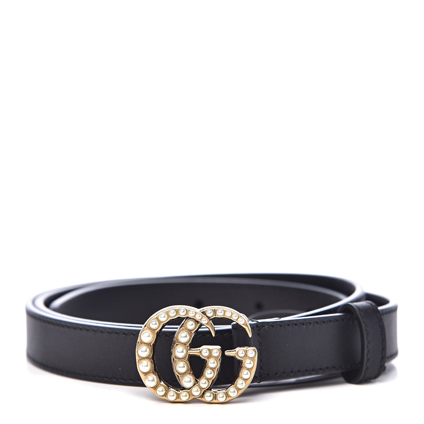 Calfskin Pearl Double G 20mm Belt 95 38 Black Cream
