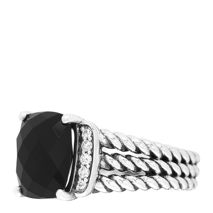 David Yurman Sterling Silver Diamond Black Onyx 10mm Petite Wheaton Ring 51 5.75 3 of 5