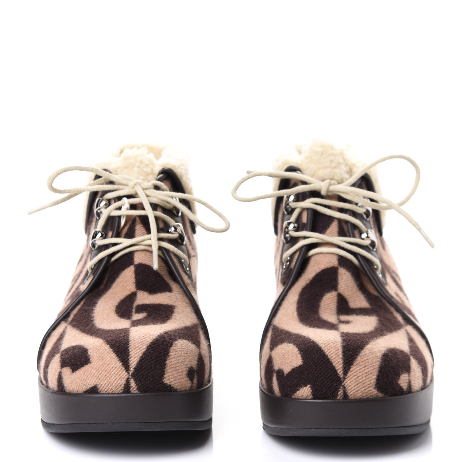 Gucci Wool Faux Shearling G Rhombus Womens Victor Ankle Boots 40 Beige Cocoa 2 of 4