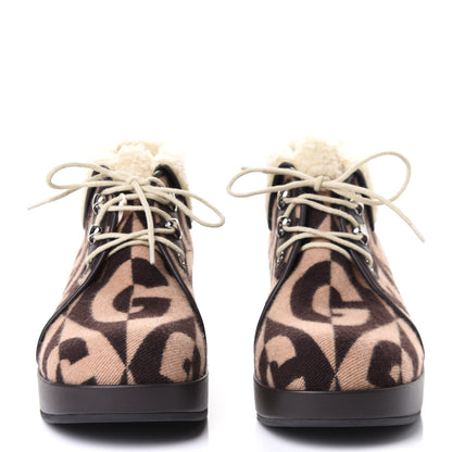 Gucci Wool Faux Shearling G Rhombus Womens Victor Ankle Boots 40 Beige Cocoa 2 of 4