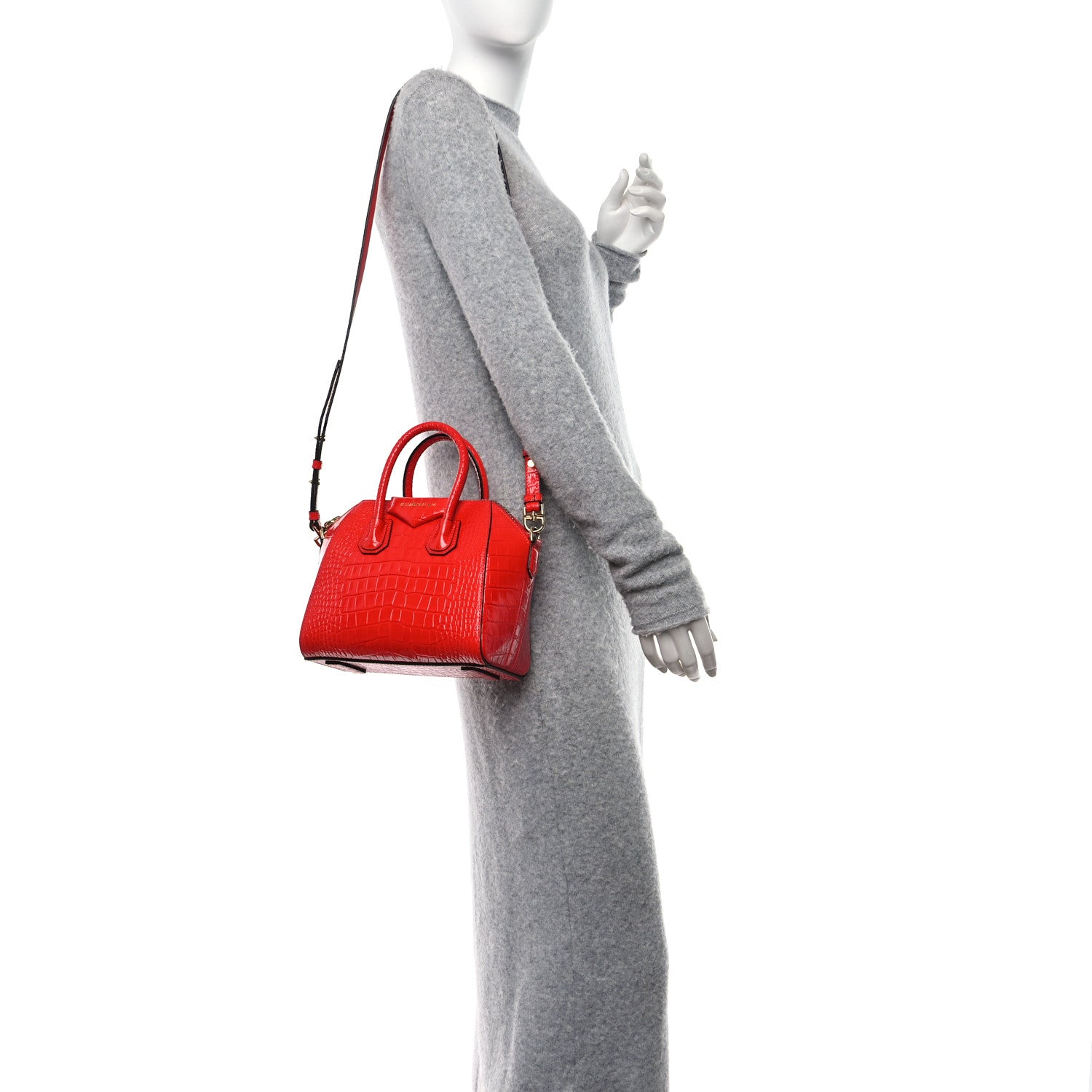 Givenchy Calfskin Crocodile Embossed Mini Antigona Red 2 of 15