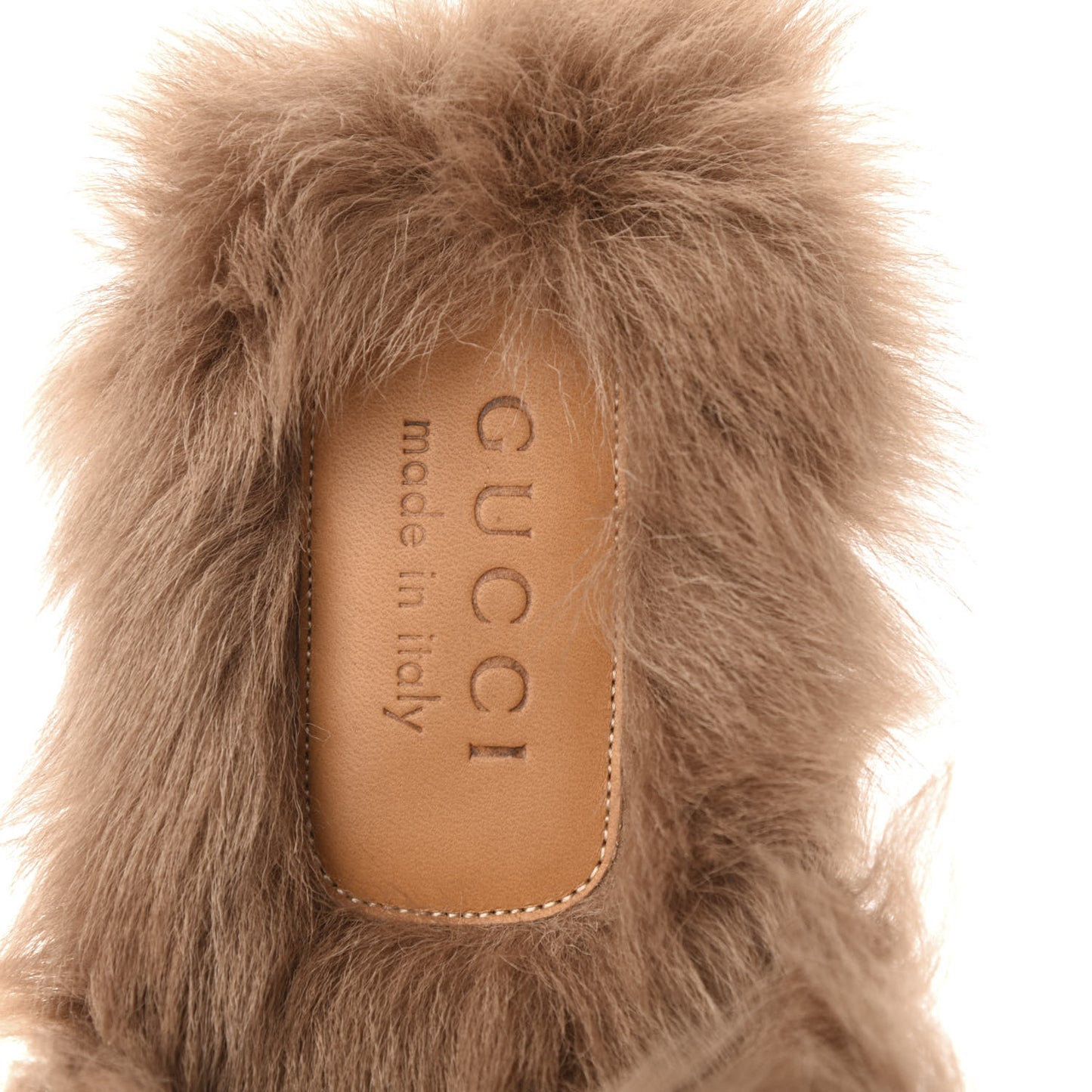 GG Monogram Fur Mens Princetown Slippers 8.5 Beige Ruggine Rust