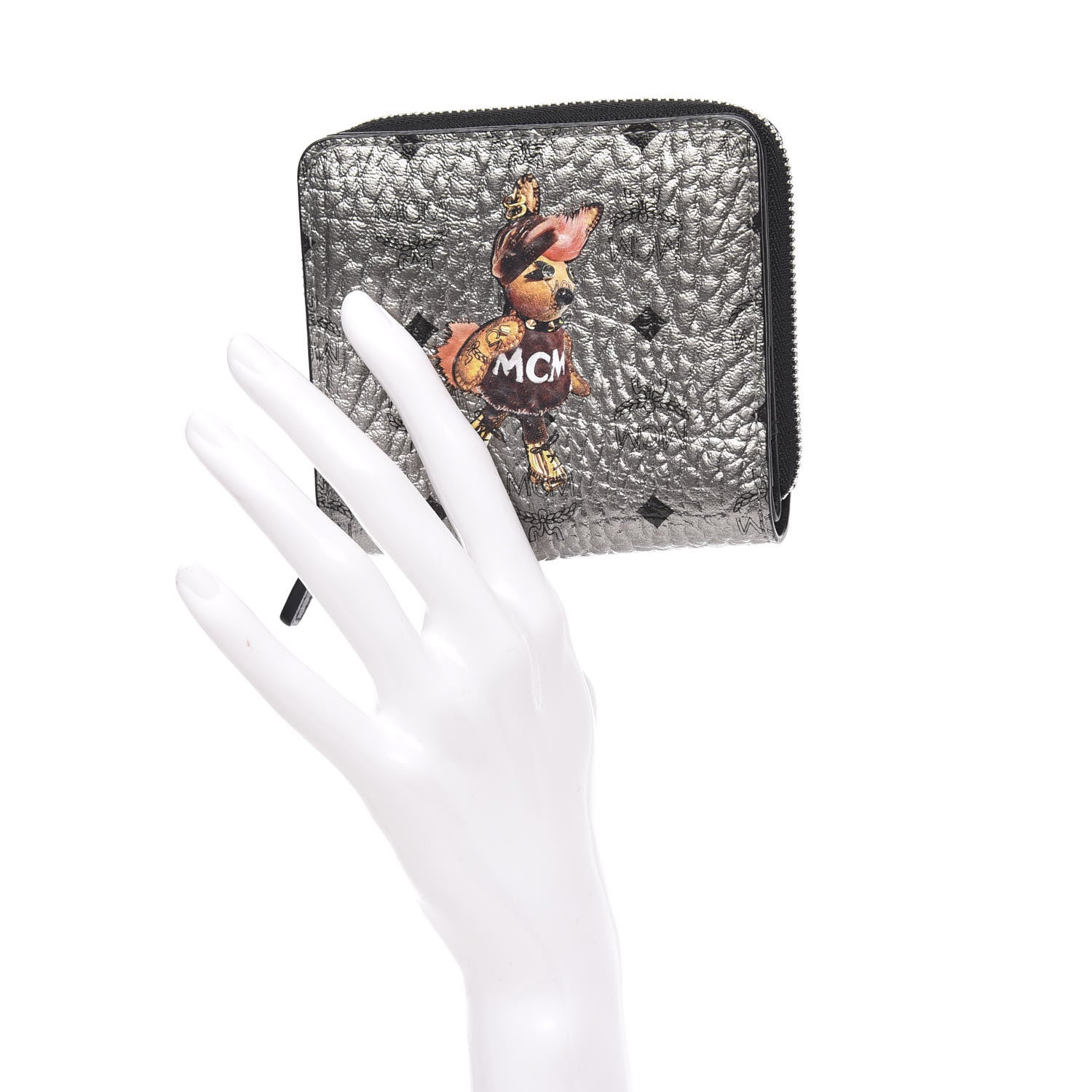 MCM Metallic Visetos Rabbit Zip Around Wallet Silver 2 of 8