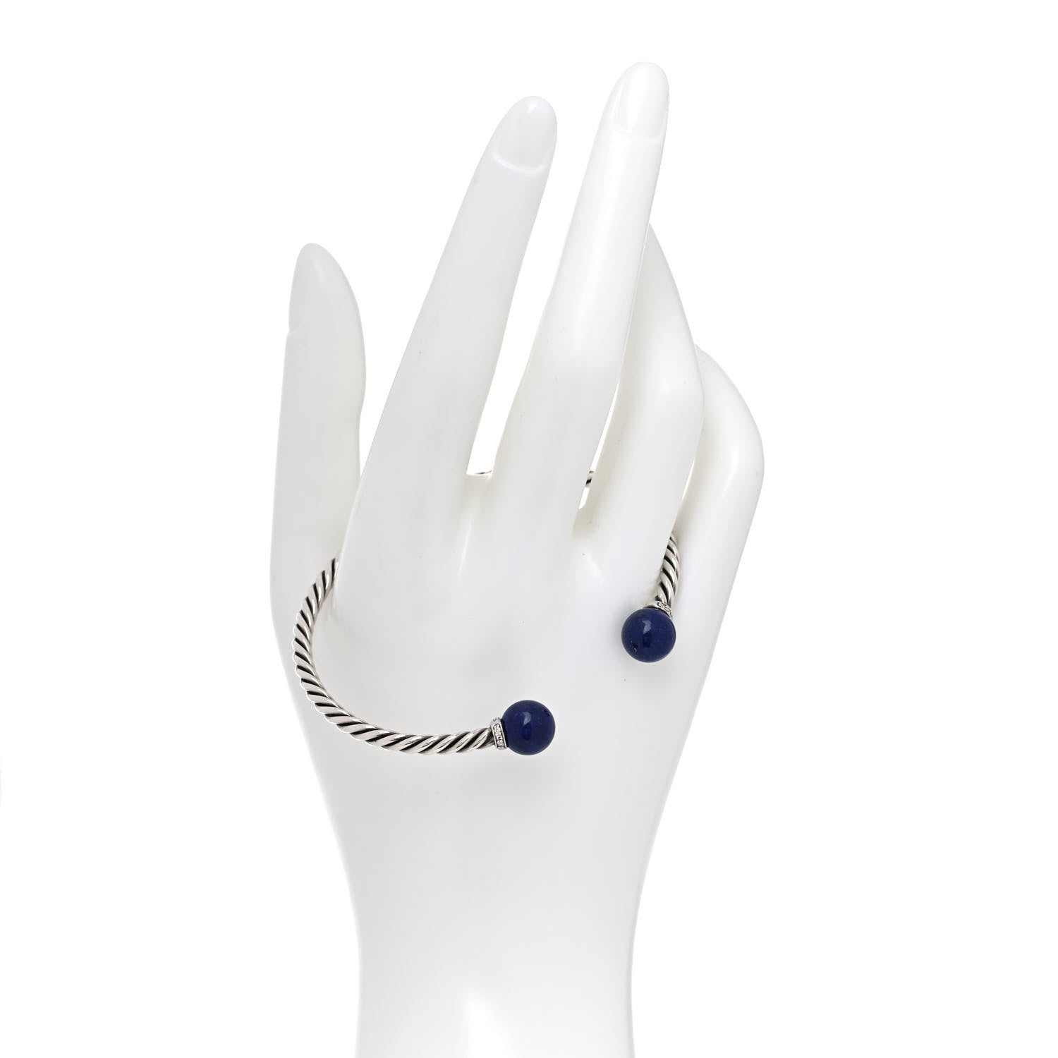 David Yurman Sterling Silver Diamond Lapis Lazuli 9mm Solari Bracelet 2 of 5