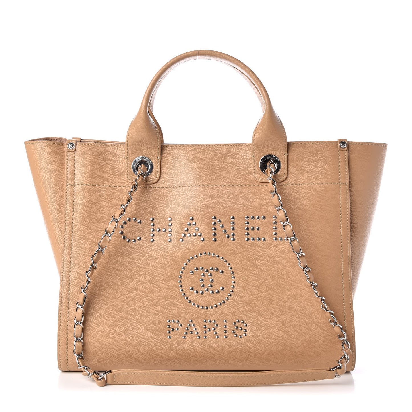 Caviar Small Studded Deauville Tote Beige