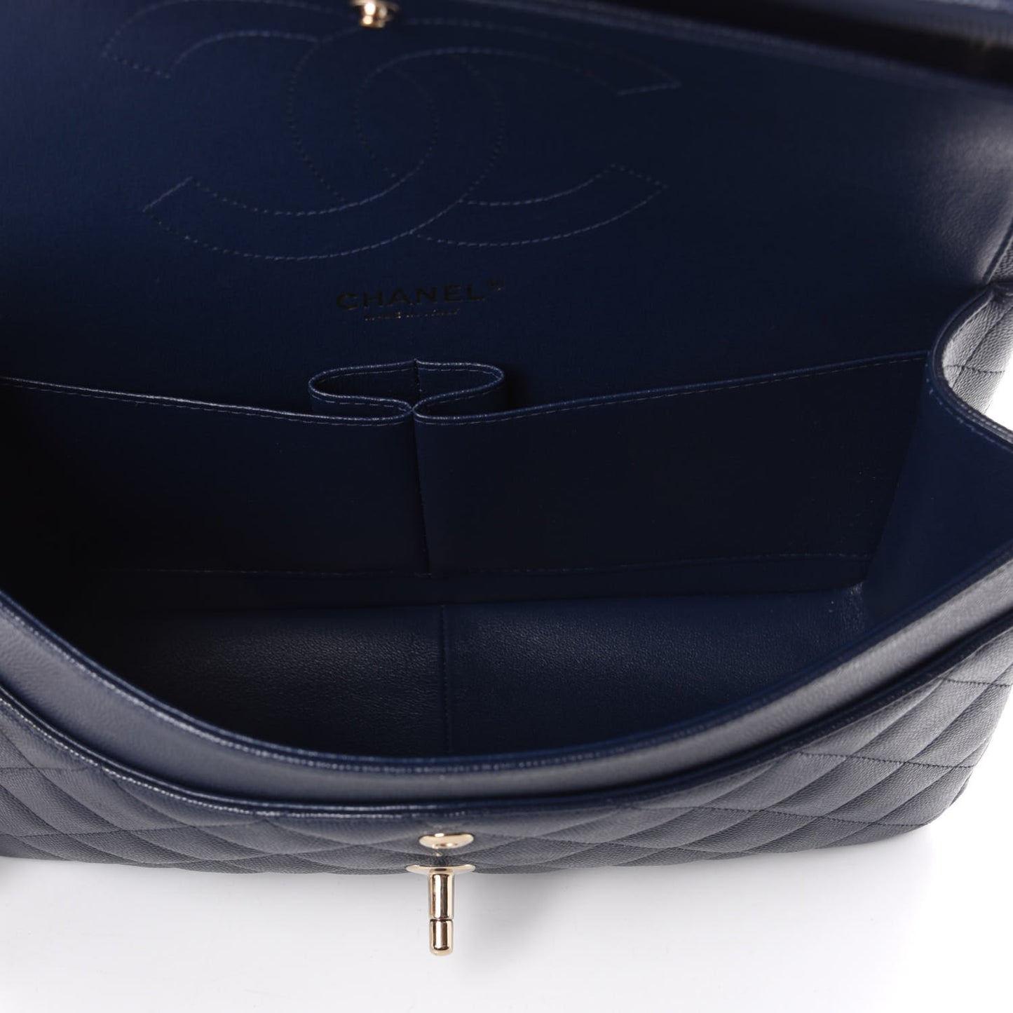 Caviar Quilted Jumbo Double Flap Navy Blue