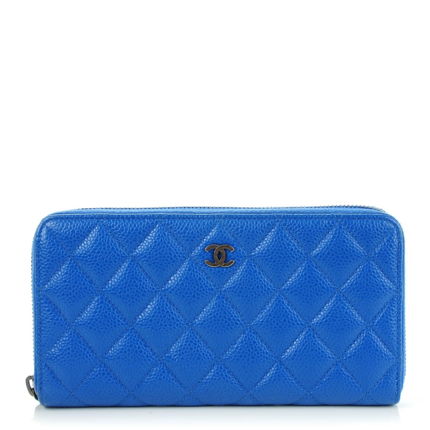 Caviar Quilted Large Zipped Wallet Blue