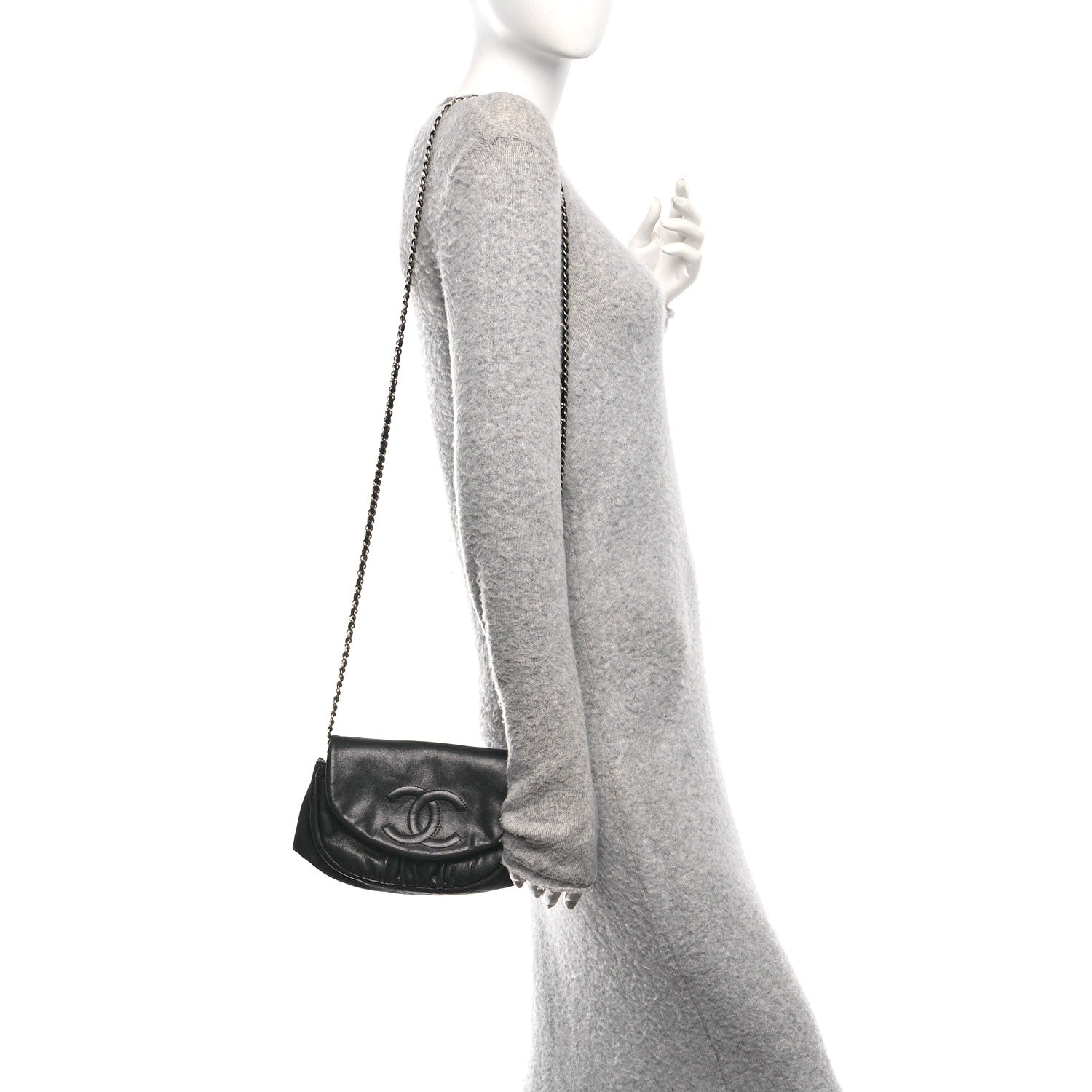 Chanel Lambskin Half Moon Wallet On Chain WOC Black 2 of 13