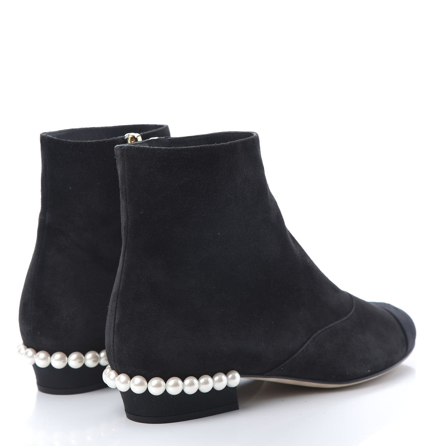 Suede Calfskin Pearl Cap Toe Short Boots 37.5 Black